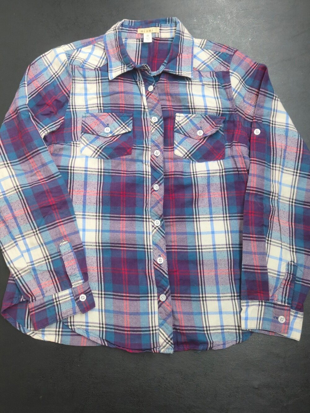 miami Plaid Button-Down Shirt in Blue, Pink & White